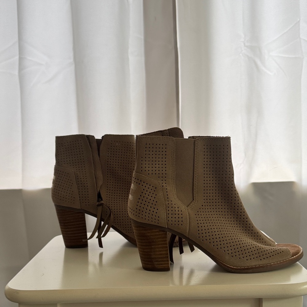 Toms Taupe Perforated Ankle Booties
